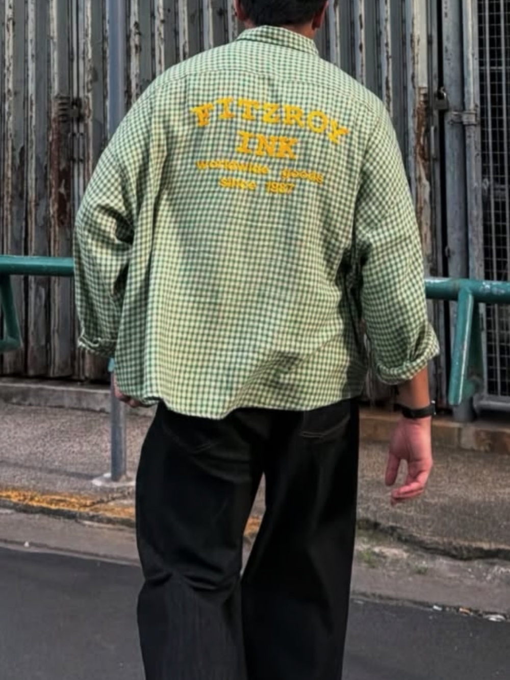 ISO Zara Green Gingham Button-Down Shirt with Yellow FITZROY INK embroidery